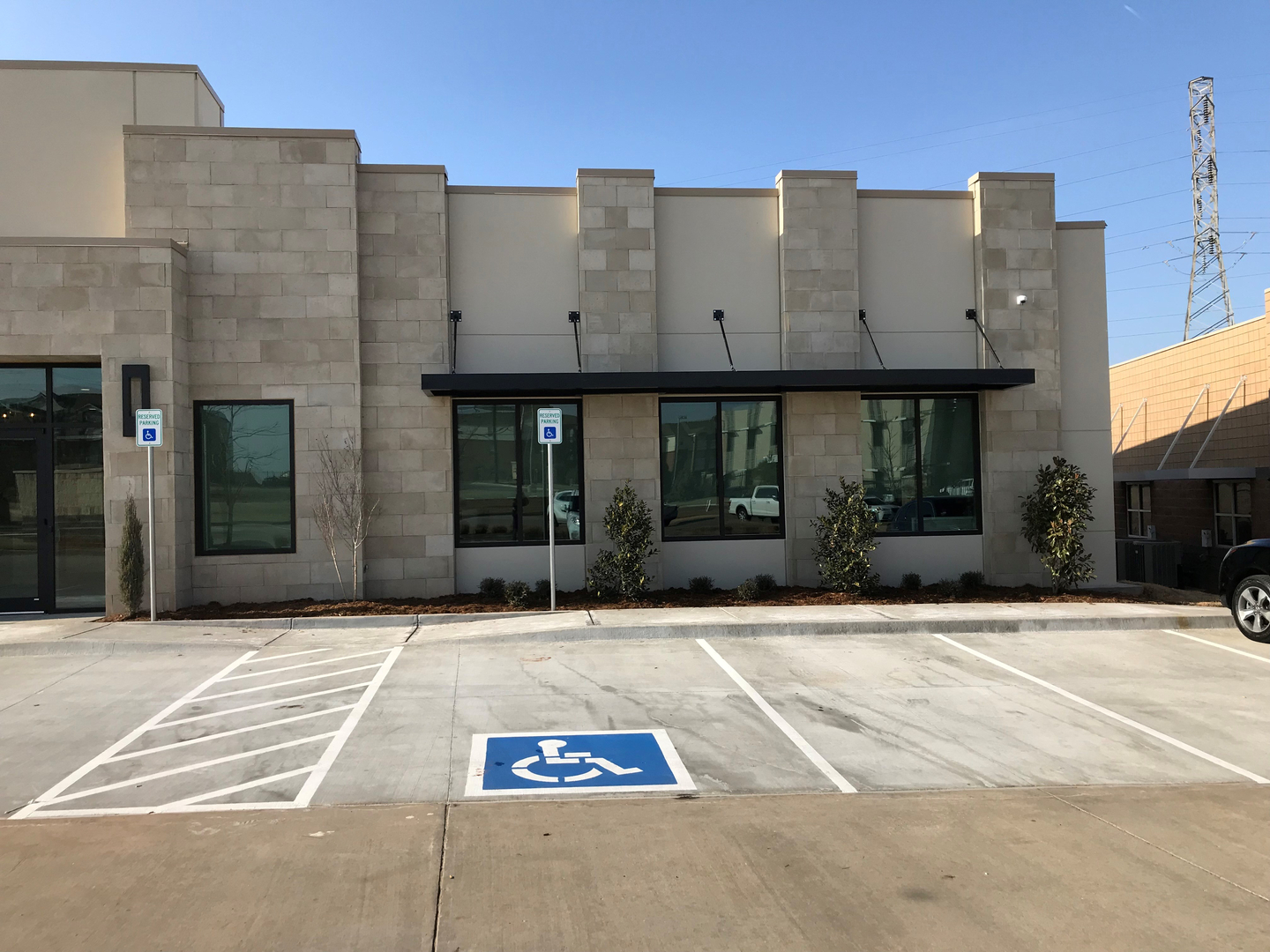 Large commercial awning and shade installation
