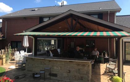Striped residential patio awning